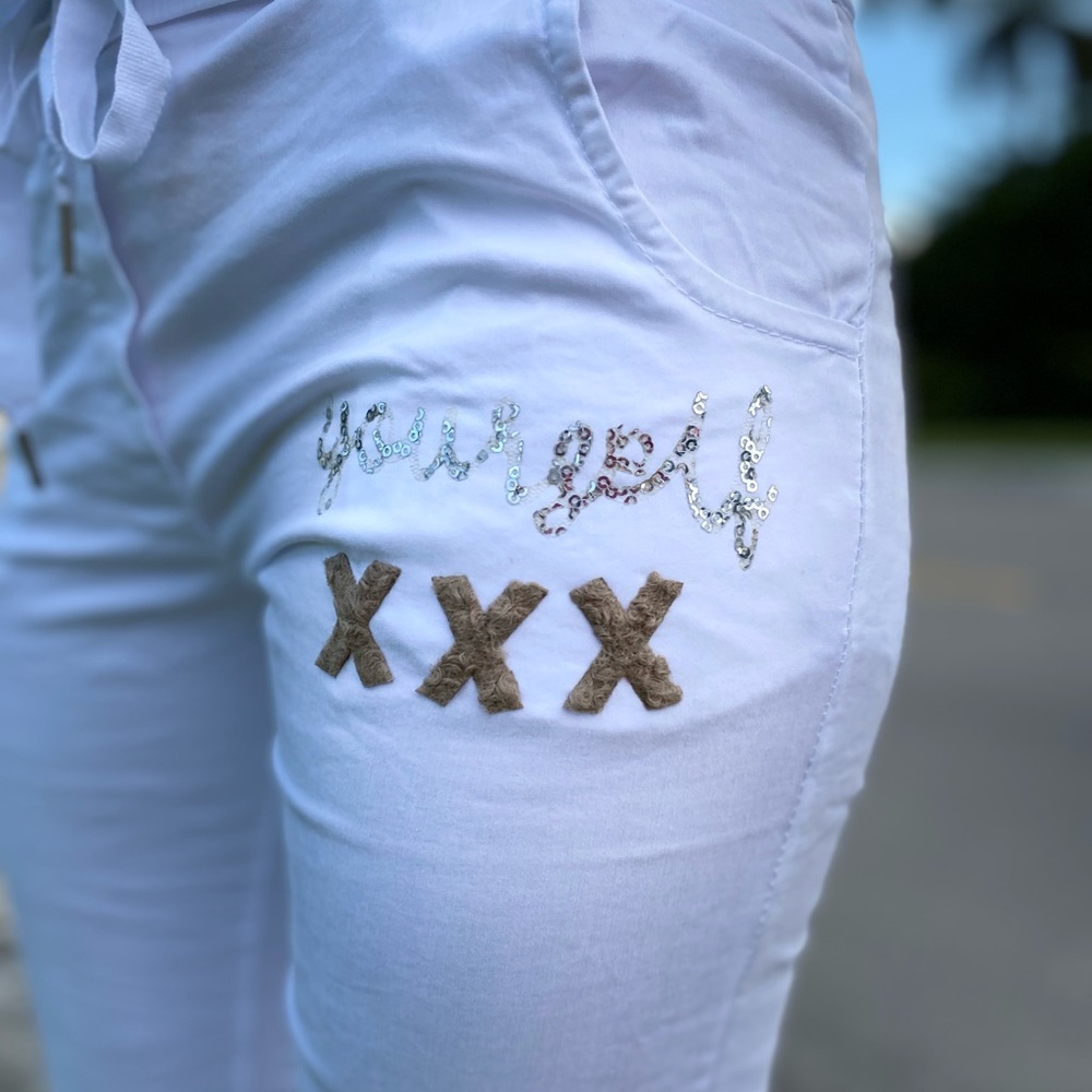 White Jogger Pants with Embellishments - Picture 4 of 9